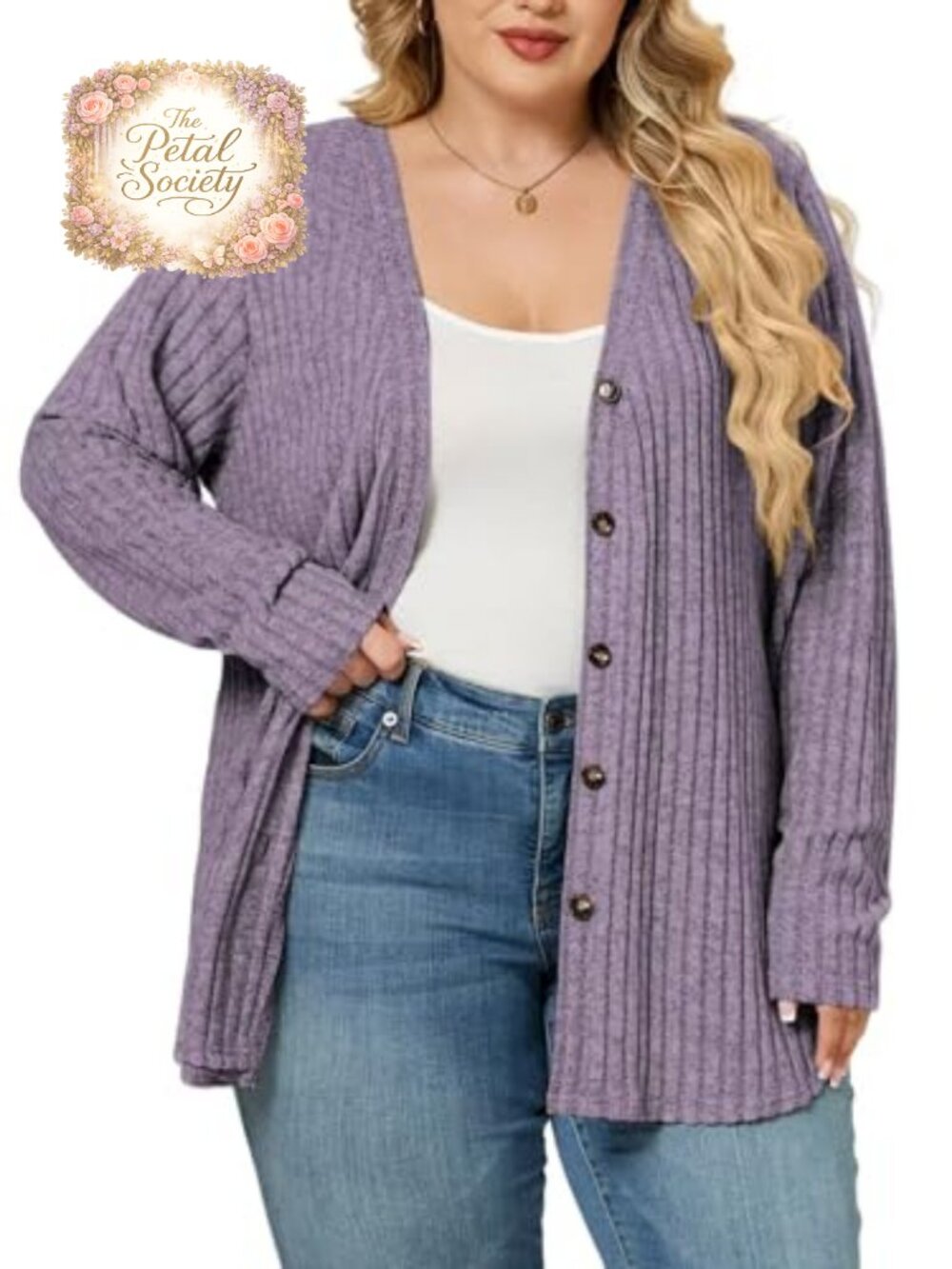 Plus Size Lightweight Cardigan Open Front Button Tunic Sweater